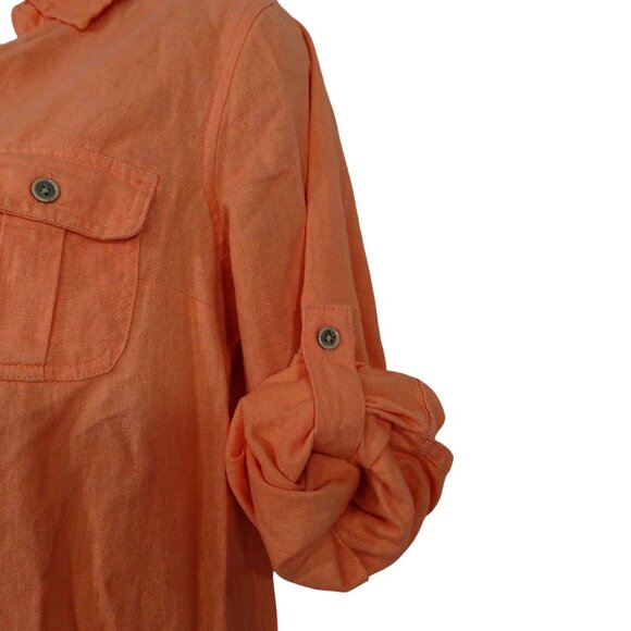 Old Navy Orange Linen Blend Tunic Dress  Women Size M Pockets Roll Tab Sleeves - Picture 4 of 14